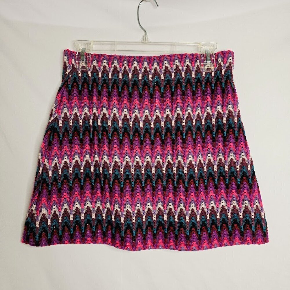 FREE PEOPLE Skirt size M PURPLE PINK WHITE BLUE Twee Knit Retro Mini Whimsical - Picture 5 of 6
